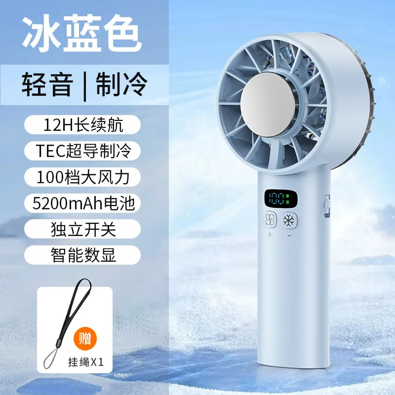 Frostonic Mini-Handventilator mit Eis-Kühlung & LED-Anzeige | USB-Aufladbar & Tragbar | Für Outdoor, Reisen & heiße Sommertage