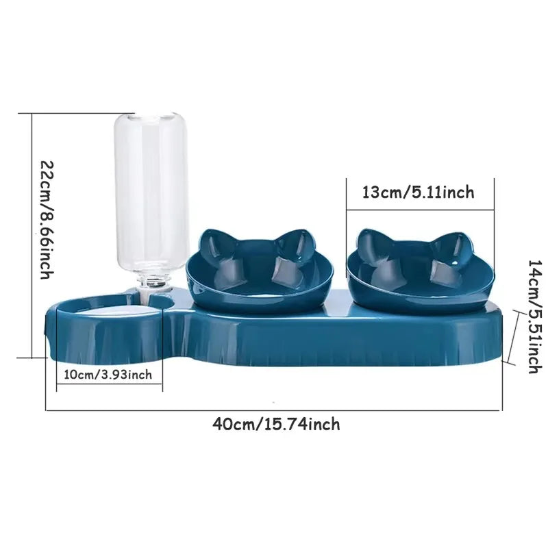 FutterFreund Katzen-Futternapf mit Trinkflasche | 3-in-1 Futterstation | Neigbar & Rotierbar | Ergonomisch & Rutschfest – 500 ml Wasserflasche