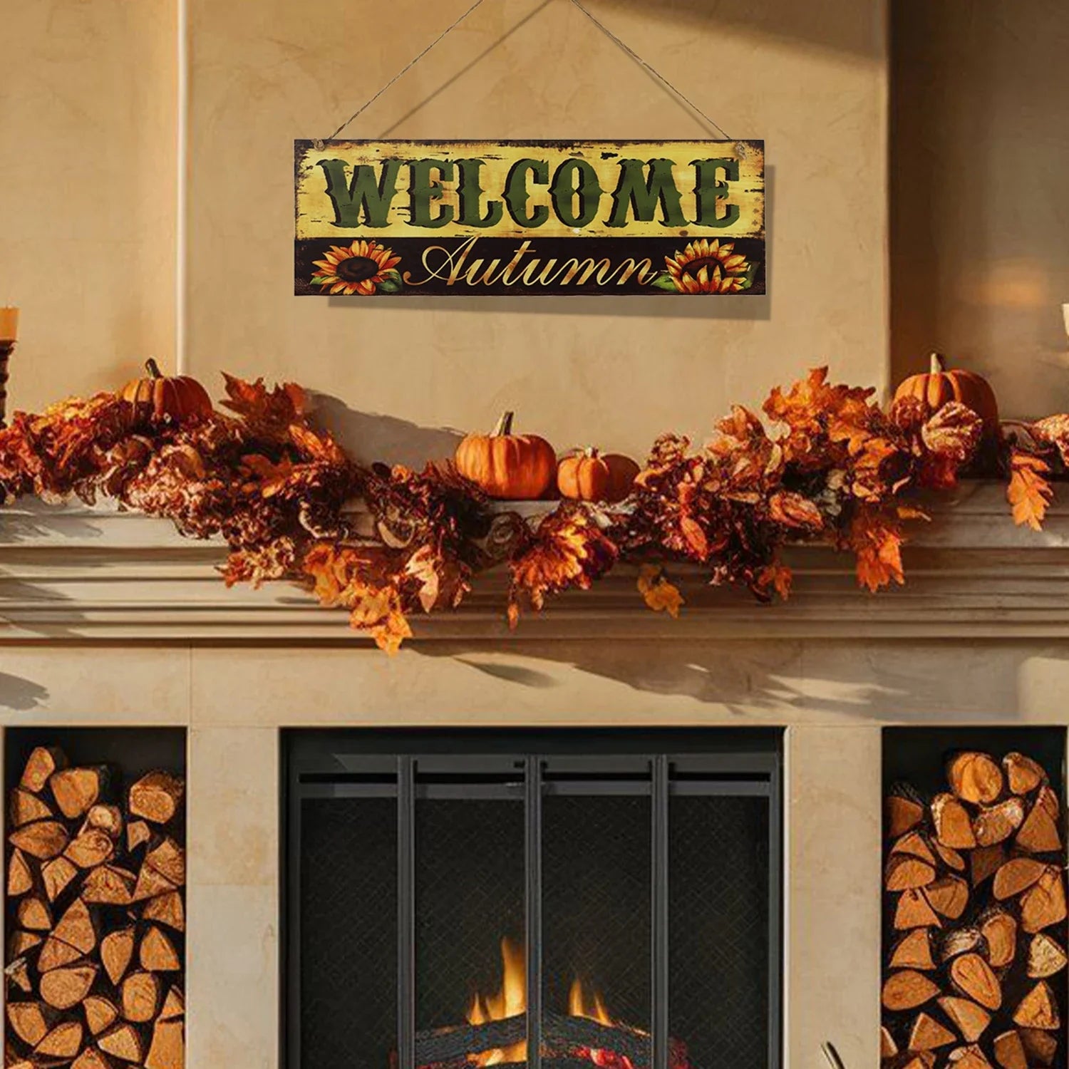 Holz-Willkommensschild HarvestWelcome | Herbst- & Erntedank-Deko für Tür & Garten
