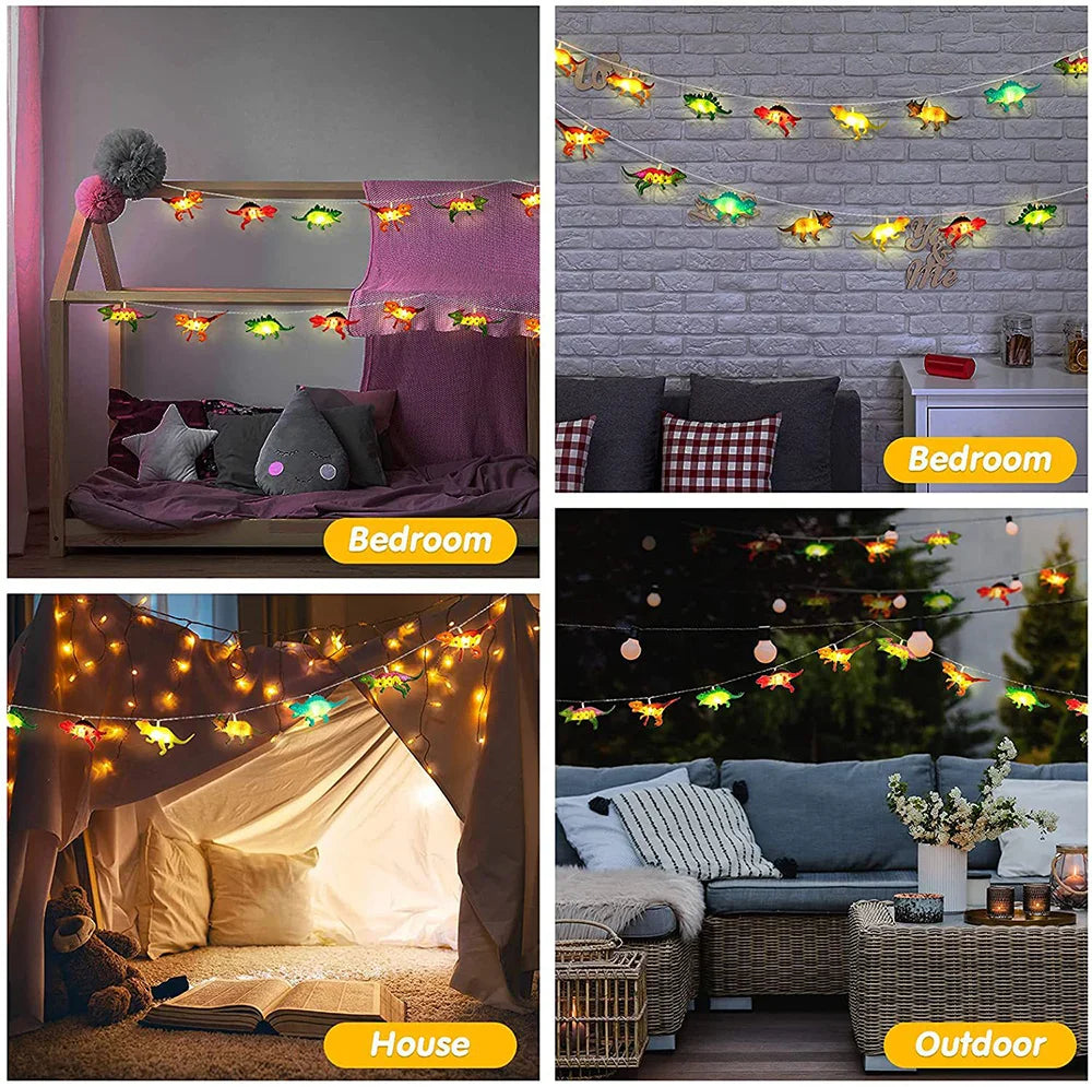 LED Dinosaurier Lichterkette DinoGlow | Batteriebetrieben | Warmweiß | Kinderzimmer & Deko