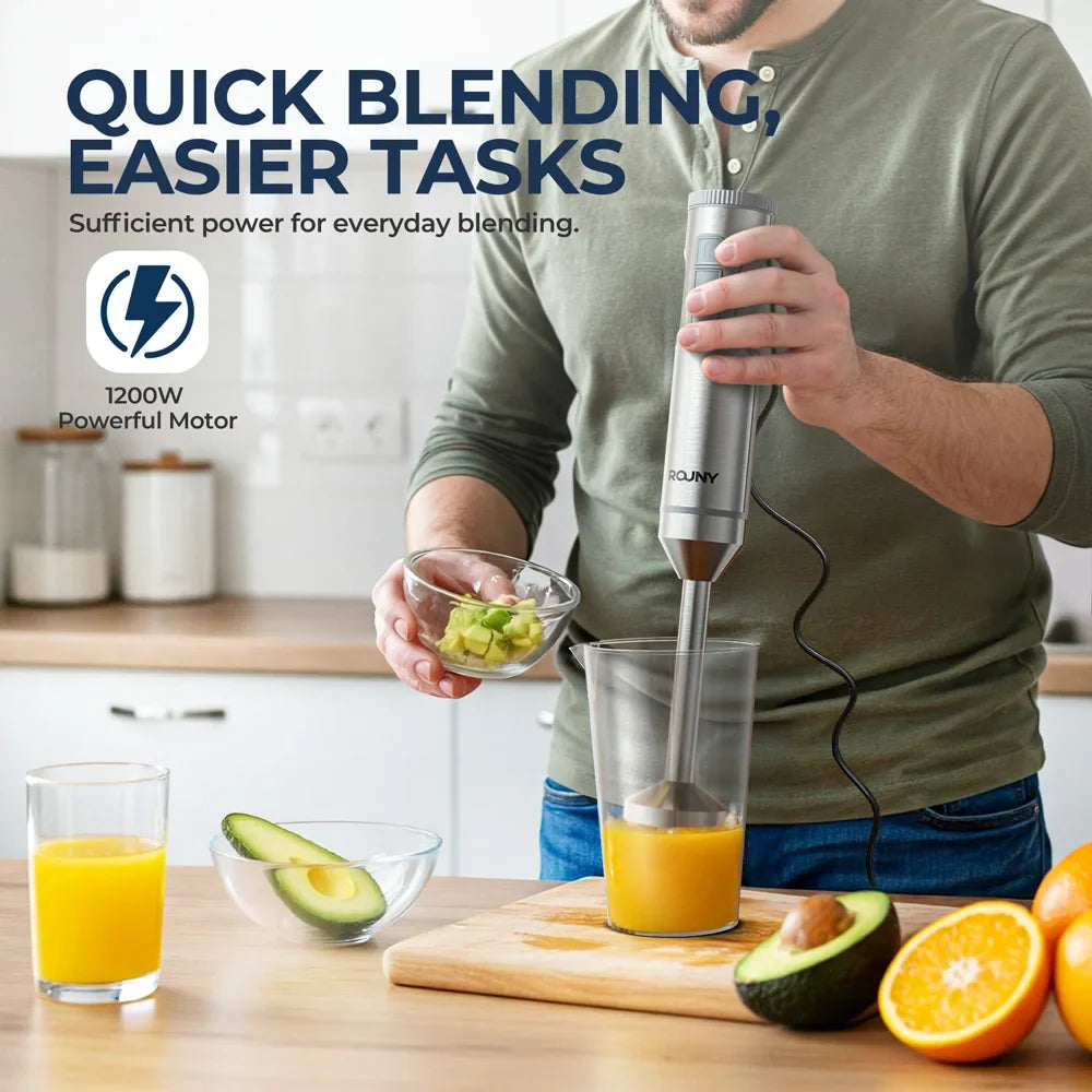 BlendMaster | 4-in-1 Stabmixer Set aus Edelstahl | 700 ml Becher, 500 ml Zerkleinerer & Schneebesen | 14 Geschwindigkeiten