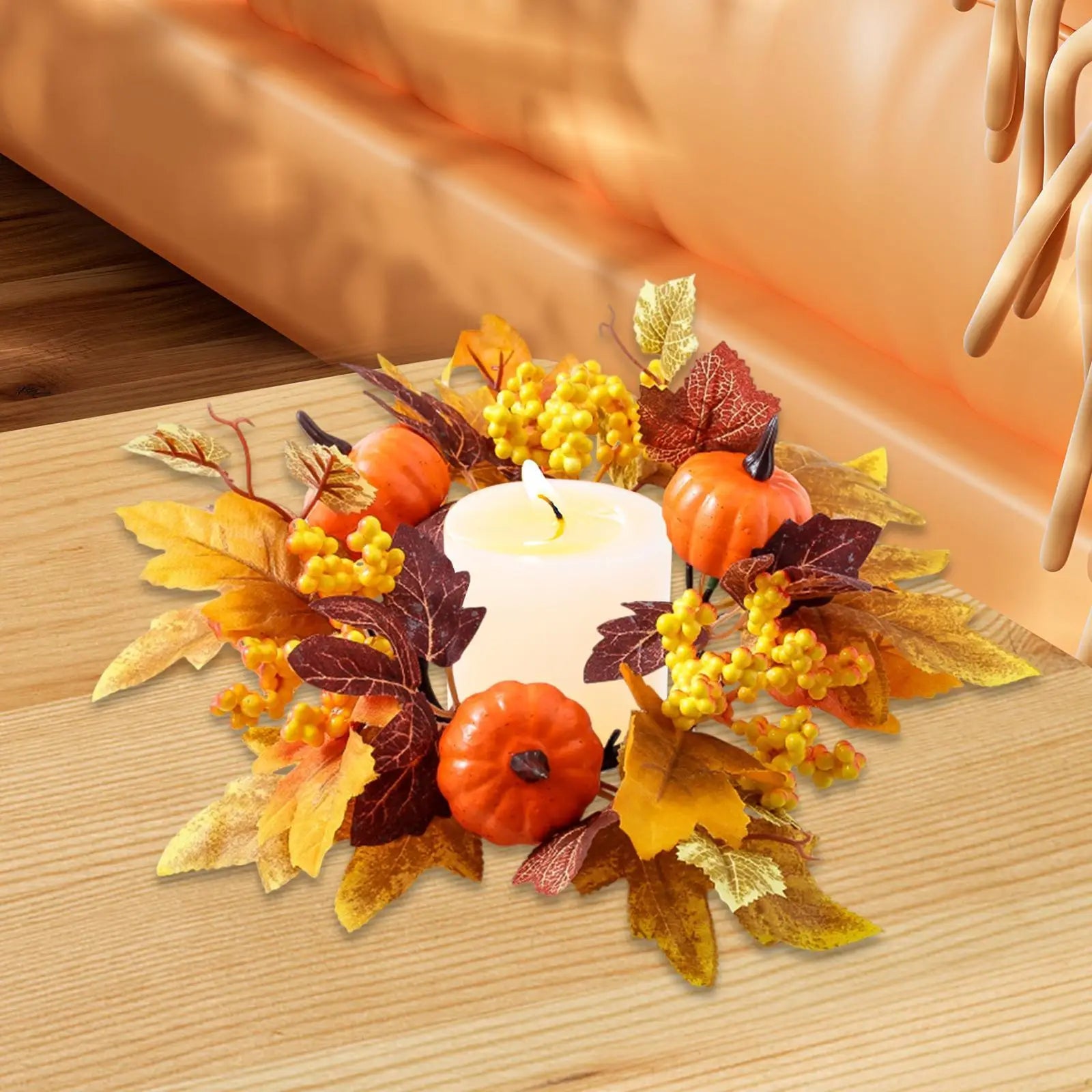 Kerzenkranz HarvestGlow | 25 cm Außendurchmesser | Ahornblätter, Kürbisse & Beeren | Herbstdeko