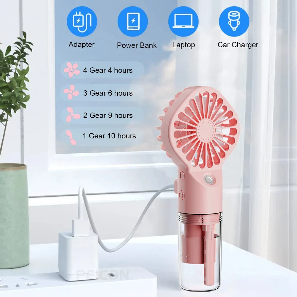 Brisella Air Mini Handventilator mit Luftbefeuchter | 4-Stufen-Sprühfunktion | USB Wiederaufladbar | Tragbar & Leise
