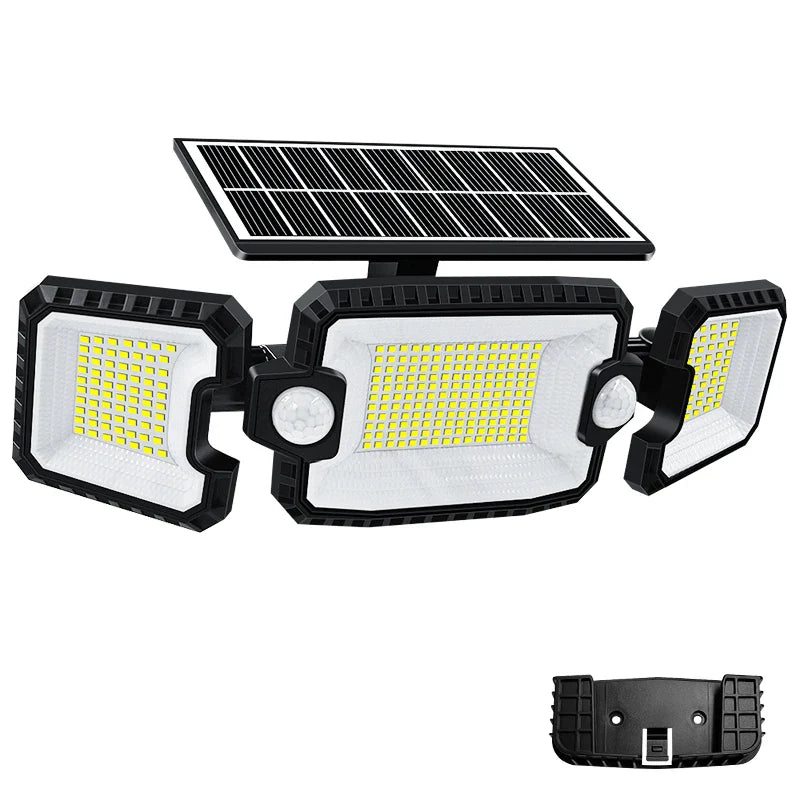 SecuSolar MaxView 167 Solar Sicherheitsstrahler 167 LEDs | 3 Schwenkbare Köpfe | Bewegungsmelder & 3 Leuchtmodi | IP65 Wasserdicht | 2200 Lumen