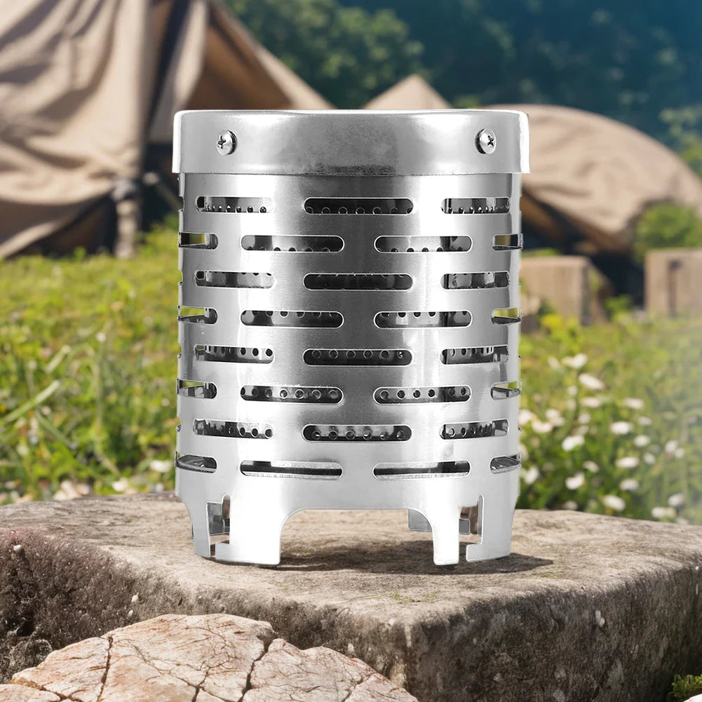 ThermaCamp Camping Heizaufsatz Edelstahl | Tragbarer Ofenwärmer für Gasbrenner | Gleichmäßige Wärmeverteilung | Mit Griff & Haken | Outdoor & Zelt