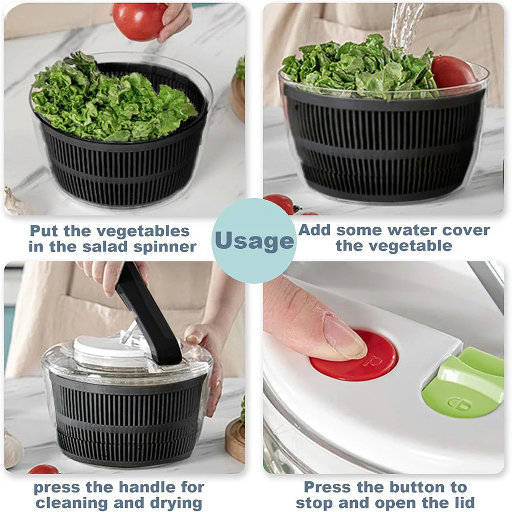 SpinFresh Salatschleuder 3L mit Deckel | Einhandbedienung & Rutschfester Stand | Salatwascher & -trockner für Gemüse & Obst | BPA-frei & Praktisch