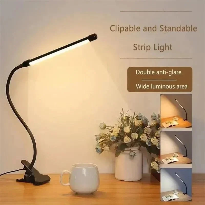 LED-Klemmleuchte LumaFlex | 3 Lichtfarben & 10 Helligkeitsstufen | USB-Betrieb | Flexibler Schwanenhals | Augenfreundlich & Dimmbar