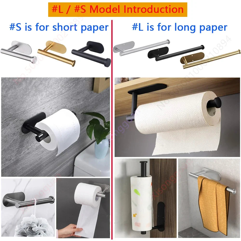Metallo Papierhalter | Küchen- & Toilettenpapierhalter | Edelstahl Rostfrei | Ohne Bohren oder Schrauben | Silber/Schwarz/Gold