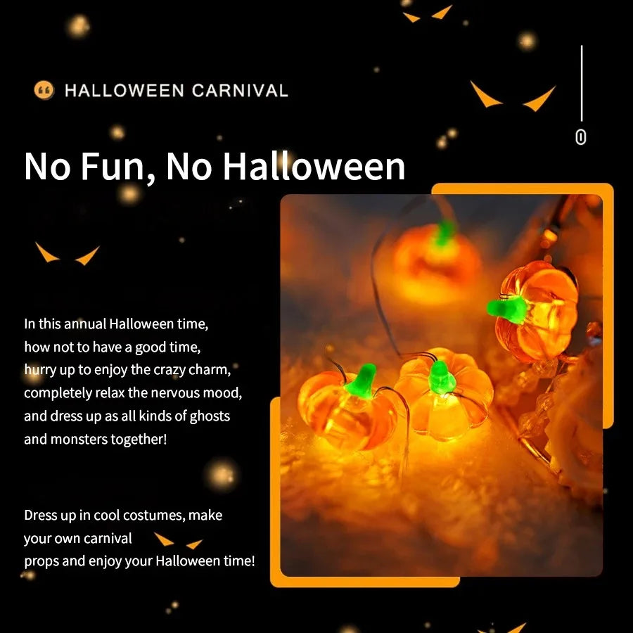 PumpkiLights LED Lichterkette | Halloween Kürbisdeko | 10/20/30 LEDs | 1–3 m | Batteriebetrieben