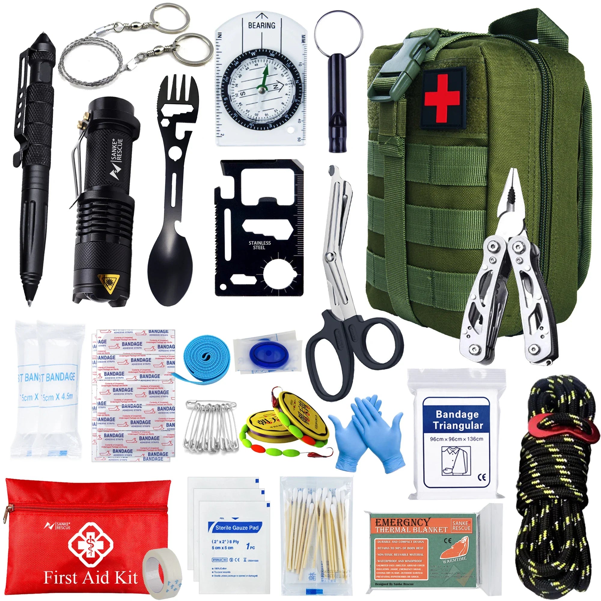 Survivora24 Notfall-Set | 24-teiliges Outdoor Survival Kit mit Erste-Hilfe-Ausrüstung | Für Wandern, Camping, Katastrophenschutz & Abenteuer