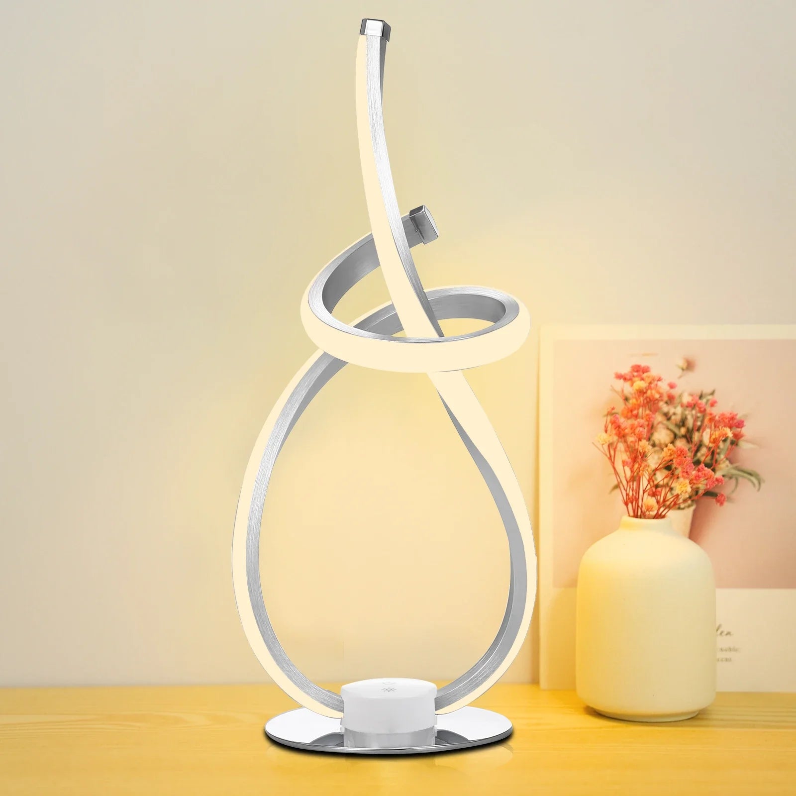 SpiraLume | LED Tischlampe Spiralform | 3 Lichtfarben & Dimmbar | Moderne Nacht- & Ambientelampe 33,5 cm