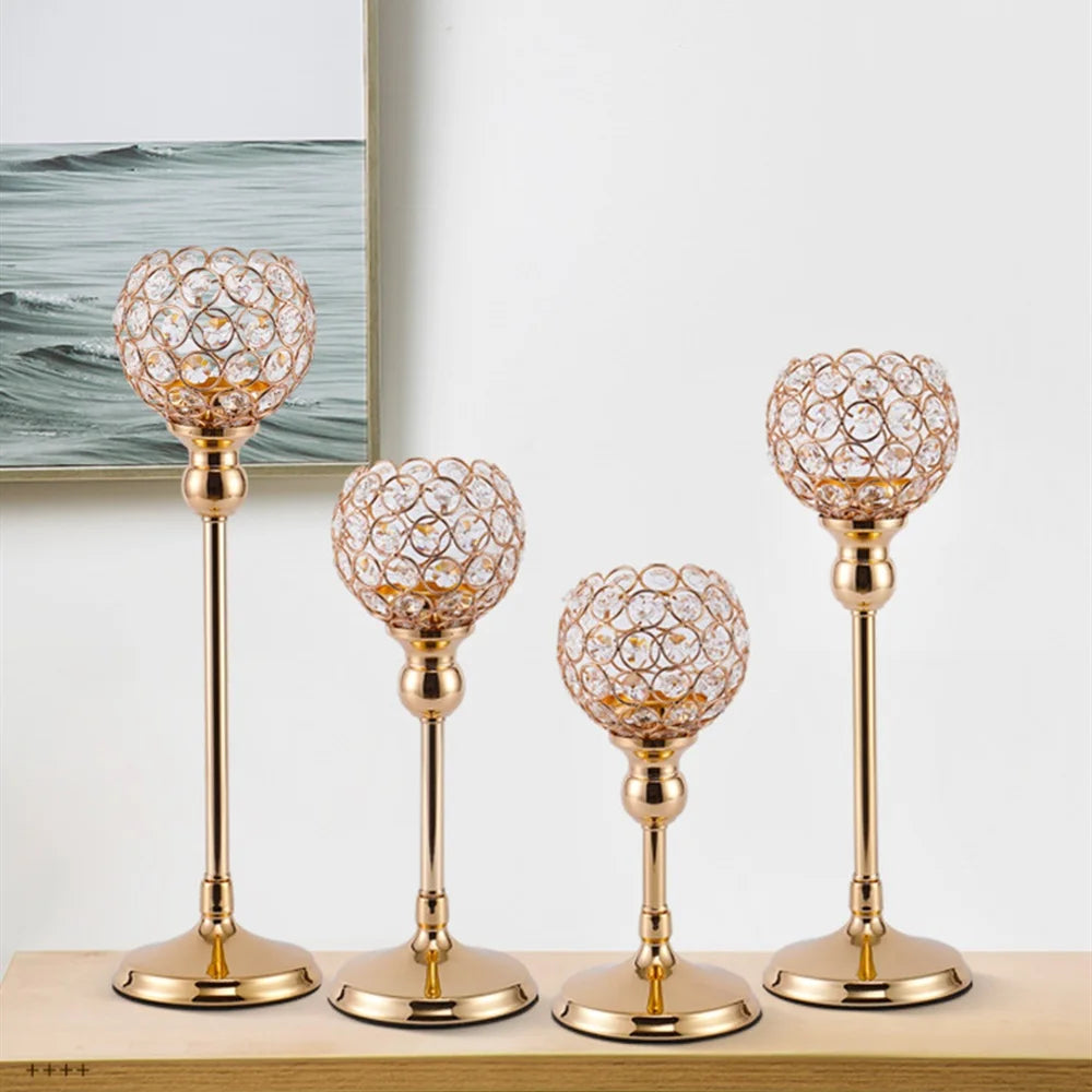 CristaLuce Kerzenhalter | 3 Kristallkelche | Modernes Bogen-Design | Metall & Glas | 33×9×15,5 cm