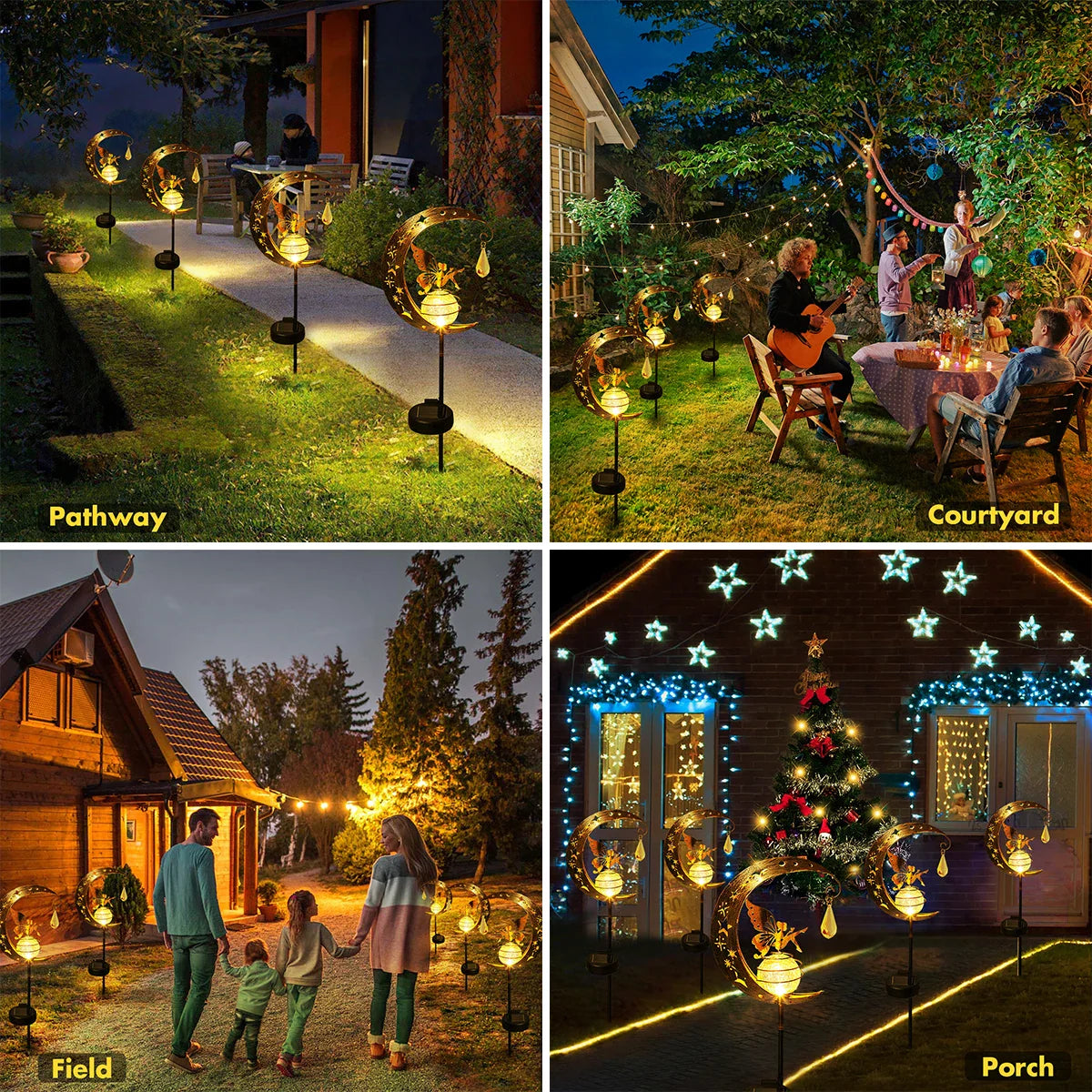 Lunafeya Solar Gartenlicht mit Mond & Fee | Rissglas-Kugel | IP55 Wasserdicht | Romantische Deko für Weg & Beet