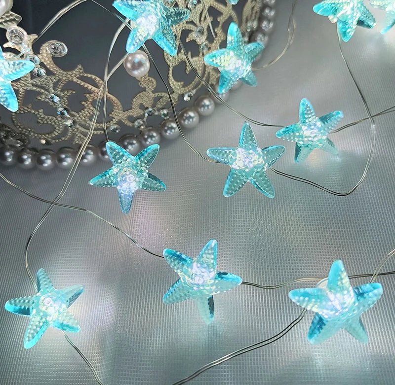 LED-Lichterkette SeaGlow | 2 m | 20 LEDs | Muschel & Seestern Design | Meeresthema Deko | Für Geburtstag, Party & Kinderzimmer