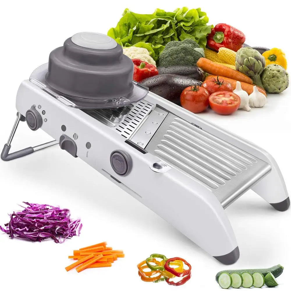 SchnittMeister 18-in-1 Mandoline Gemüsehobel | Verstellbar & Edelstahlklingen | Für Scheiben, Streifen & Julienne | Sicher & Vielseitig