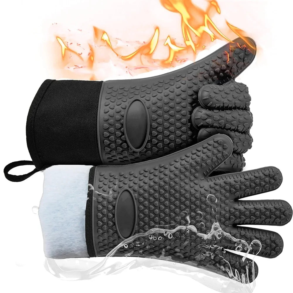 Griptermo Silikon Grillhandschuhe | Hitzebeständig bis 260 °C | Rutschfest & Wasserdicht | Mit Baumwollfutter