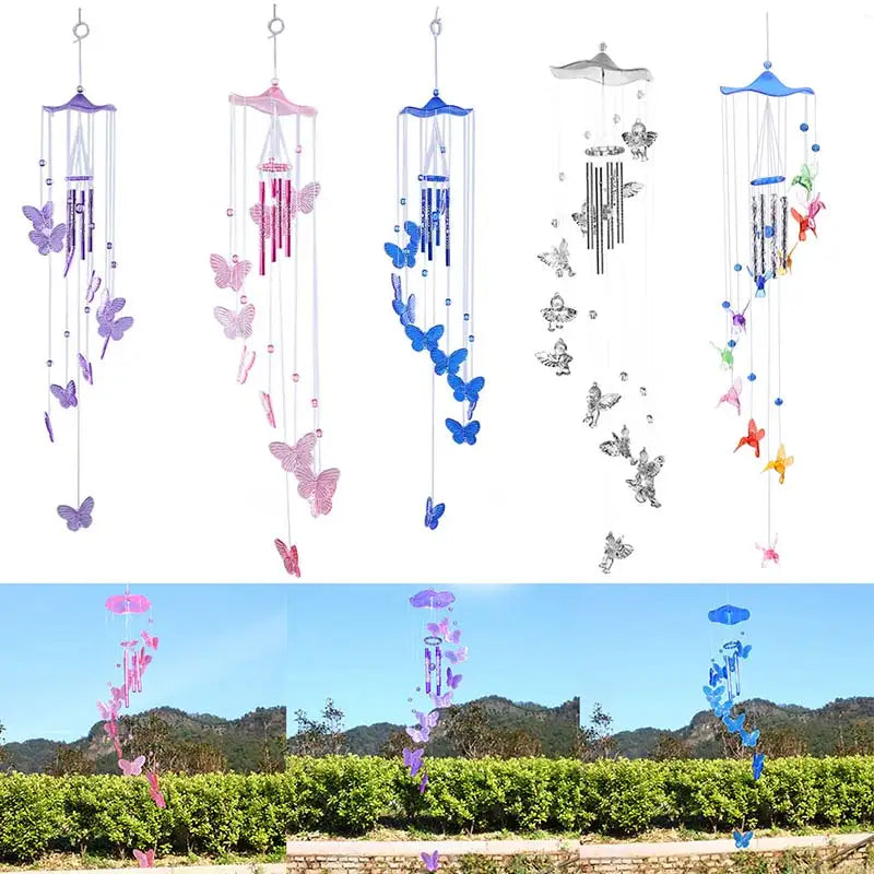 Klangverve Windspiel "Luftkuss" | Romantische Klangspiele mit Schmetterling & Glocke | 55 cm Metall Deko für Garten, Balkon & Fenster