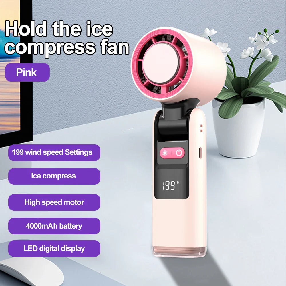 Mini-Kühlventilator FrostJet 199 | 199 Geschwindigkeiten | Eis-Kühlmodus | 4000mAh Akku | Tragbar & Wiederaufladbar