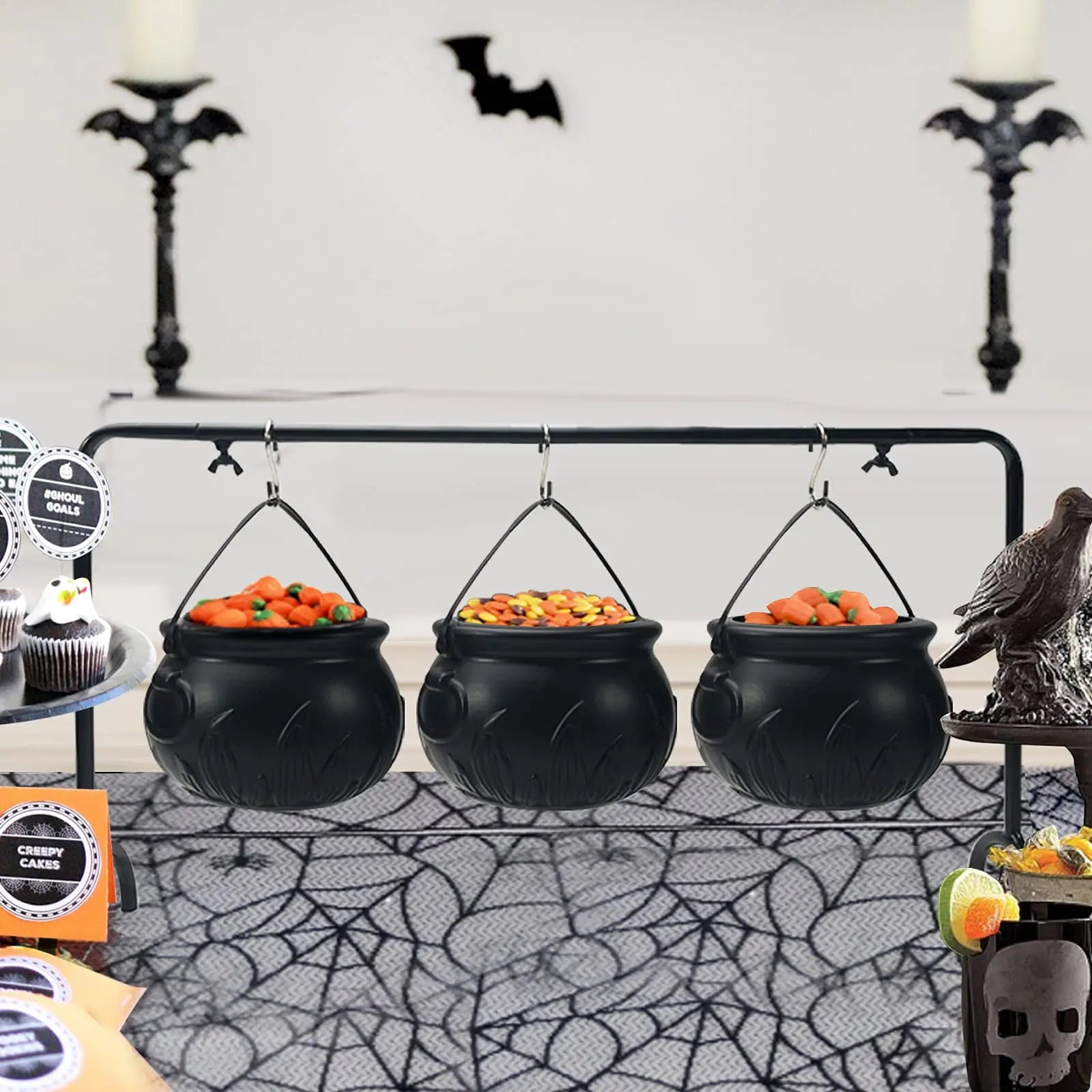CauldronCharm | Halloween Hexenkessel Schalen Set (3 Stück) mit Ständer | Deko & Serviergeschirr