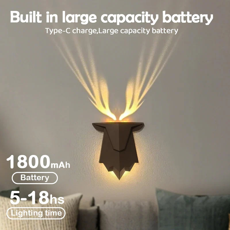 LumiHirsch Nachtlicht | Wiederaufladbar | 3 Helligkeitsstufen & Stufenlos dimmbar | Wand- & Tischlampe für Schlafzimmer