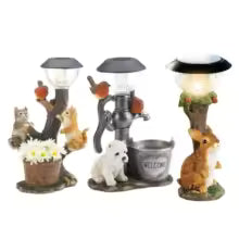 SOLARIA Gartenfigur Tiere | Solar Deko Statue aus Resin | Mit Blumentopf & LED-Licht | 12 × 6 × 6 cm