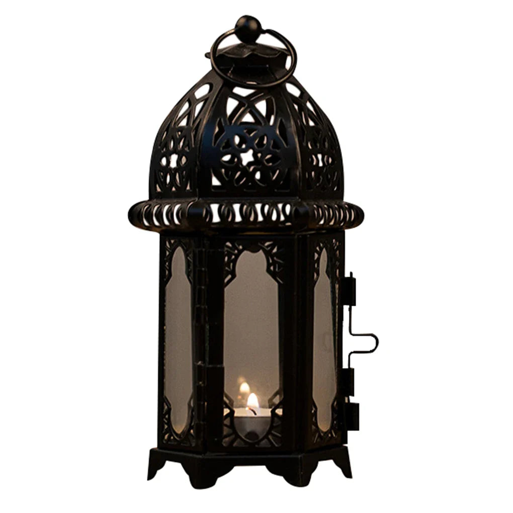 Marrakesh Glow | Marokkanischer Glas-Kerzenhalter | Handgefertigtes Eisen & Kristallglas | Orientalische Hängelaterne