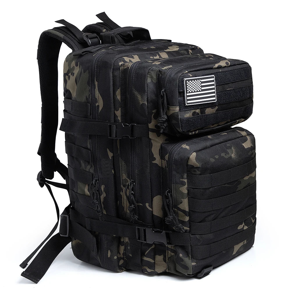 TACTICO45 45 L Outdoor Rucksack | Molle‑System | 3‑Tages Kapazität | Robust & Multifunktional – Schwarz/Khaki/Olive