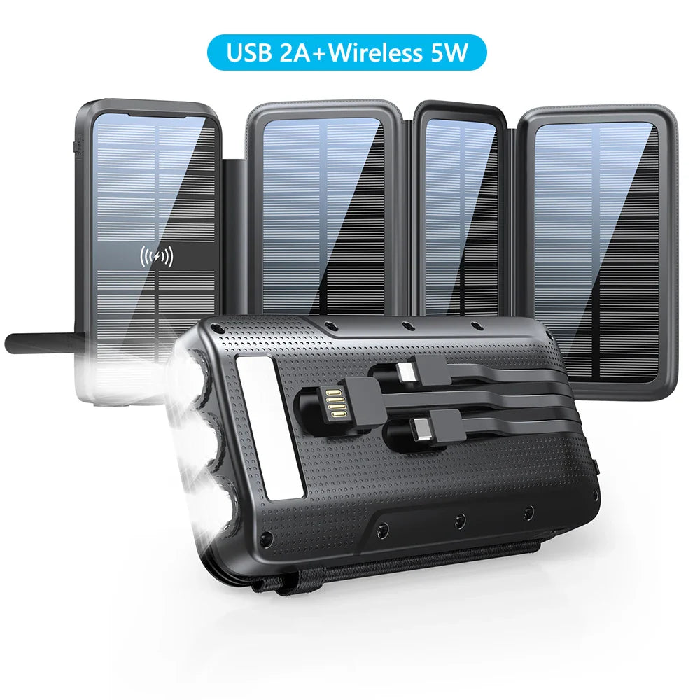Solar Powerbank VoltCore X Pro 43800mAh | 20W Schnellladung | 10W Wireless Charging | Integrierte Kabel & LED-Lampe | Outdoor & Reisen