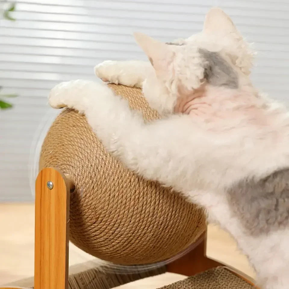 Kratzo Katzenspielzeug | 2-in-1 Kratzball & Kratzbrett | Massivholz & Sisal | Möbel-Schutz