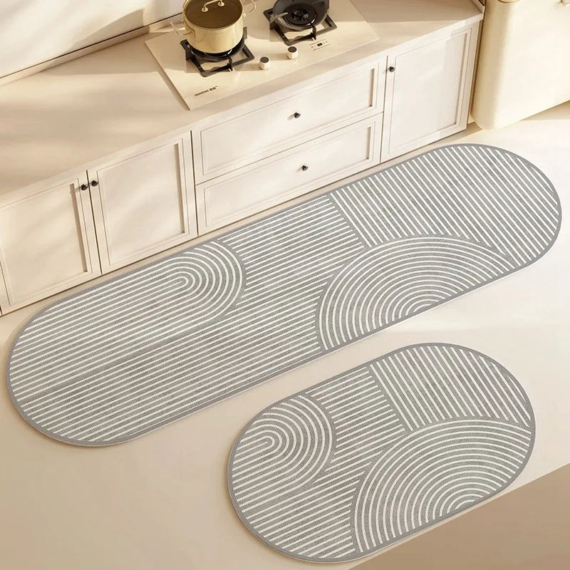 Pureterra | Küchenmatte Super-Absorbierend | Rutschfest & Waschbar | Diatomit-Design | Oval & Langform | Komfort Teppich für Küche & Bad