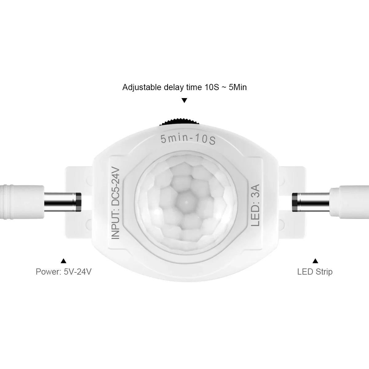 Sensalux PIR Bewegungsmelder Schalter | DC 5V–24V | Infrarot-Sensor | Zeitverzögerung einstellbar | Für LED-Streifen & Nachtbeleuchtung