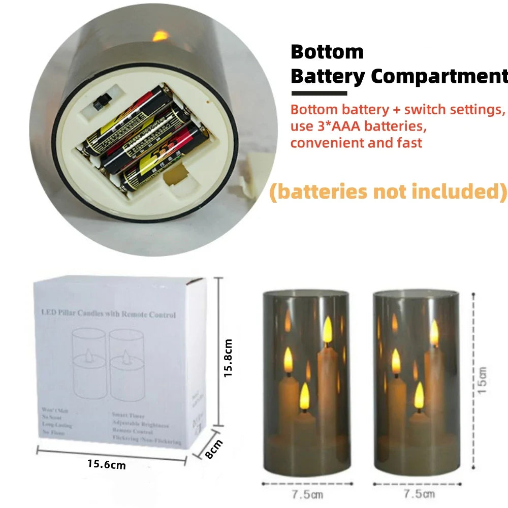 LumièreTrio LED-Stumpenkerze mit 3 Dochten | 7,5 × 15 cm | Fernbedienung & Timer | Flackerndes Warmlicht | Acryl-Design