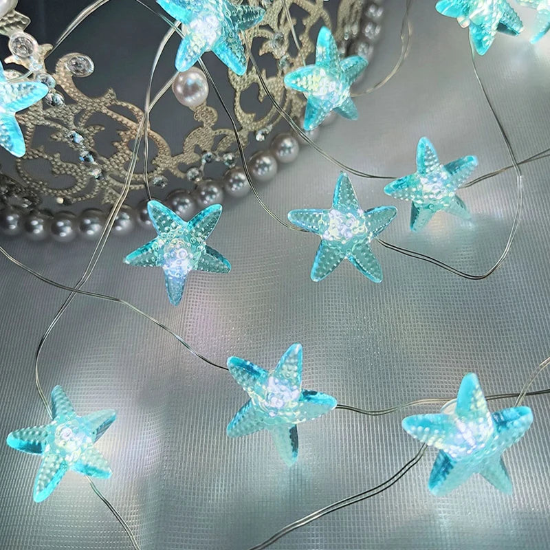 LED-Lichterkette SeaGlow | 2 m | 20 LEDs | Muschel & Seestern Design | Meeresthema Deko | Für Geburtstag, Party & Kinderzimmer
