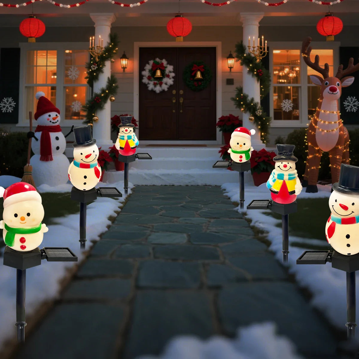 FrostyGlow Solar Schneemann Lampe | LED Gartenleuchte | Wasserdicht & Energiesparend | Weihnachtsdeko für Außenbereich