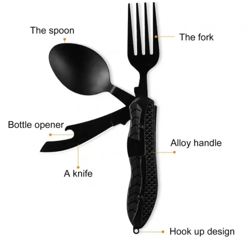 TrekMate 3-in-1 Campingbesteck | Klappbares Outdoor-Besteckset mit Messer, Gabel & Löffel | Edelstahl | Kompakt & robust | Für Camping, Wandern & Reisen