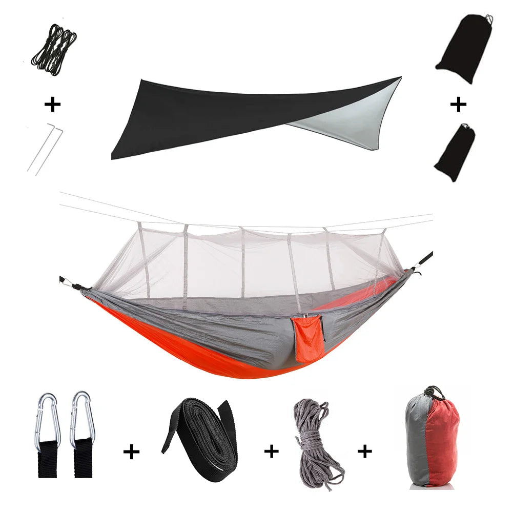 Trekviva Camping-Hängematte | Integriertes Moskitonetz & Regendach | Ultraleicht & Reißfest | 3-in-1 Outdoor Lösung