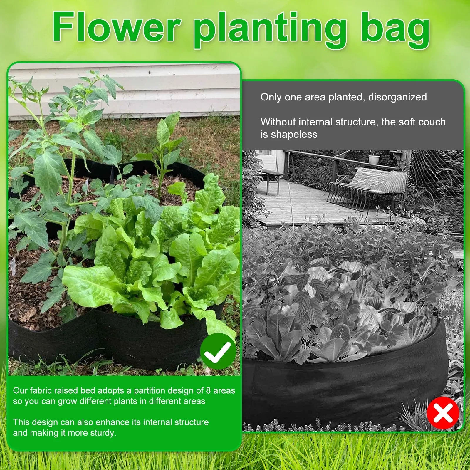 Pflanzsack FlextoGrow | Hochbeet aus Filz mit 4/8 Fächern | Tragbar & atmungsaktiv | Für Gemüse, Kräuter & Blumen