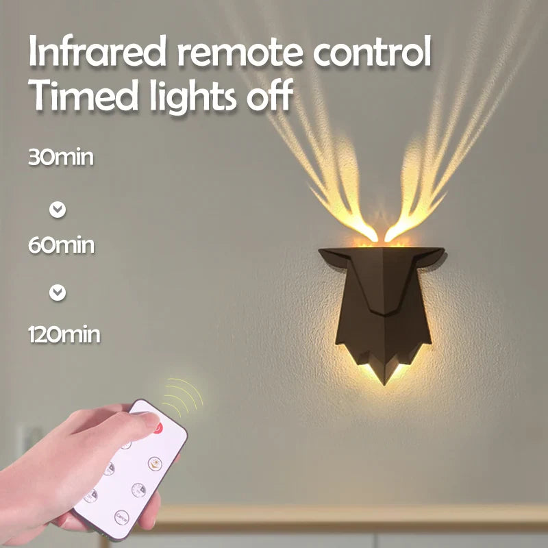 LumiHirsch Nachtlicht | Wiederaufladbar | 3 Helligkeitsstufen & Stufenlos dimmbar | Wand- & Tischlampe für Schlafzimmer