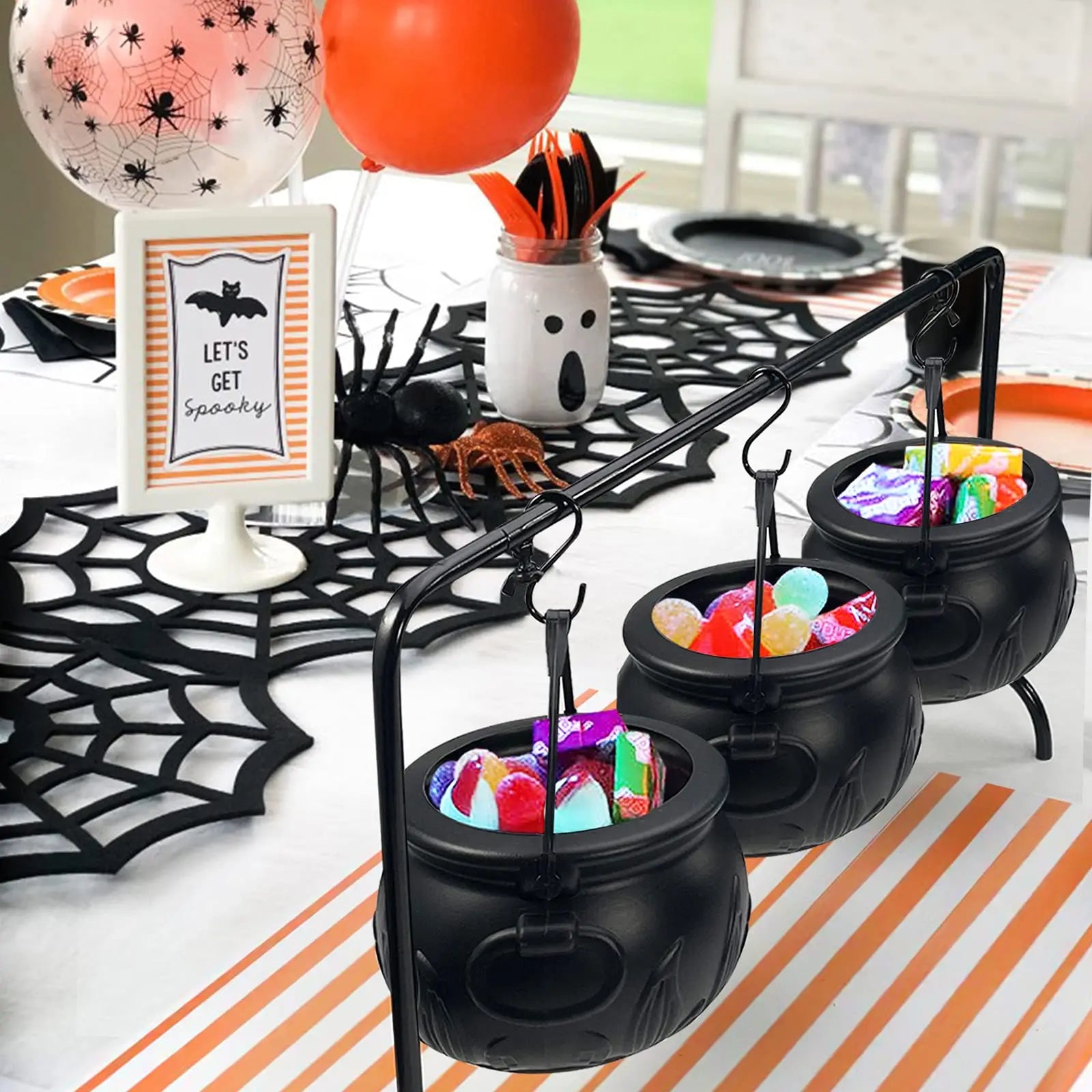 CauldronCharm | Halloween Hexenkessel Schalen Set (3 Stück) mit Ständer | Deko & Serviergeschirr