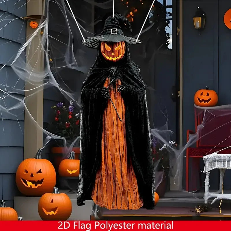 ShadowPumpkin Halloween Hängedeko | Böser Kürbismann | 2D Hintergrundstoff | Für Innen & Außen