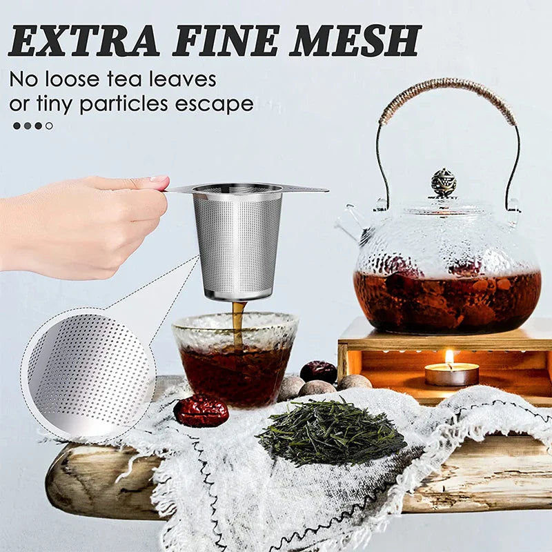 Tee-Ei LeafLuxe Edelstahl | Extra Feinmaschiges Teesieb | Mit Doppelgriffen | Für losen Tee