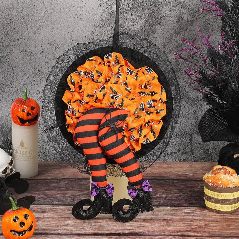 HexaDoor | Halloween Türkranz | Hexenhut & Beine | Lila-Orange | Partydeko