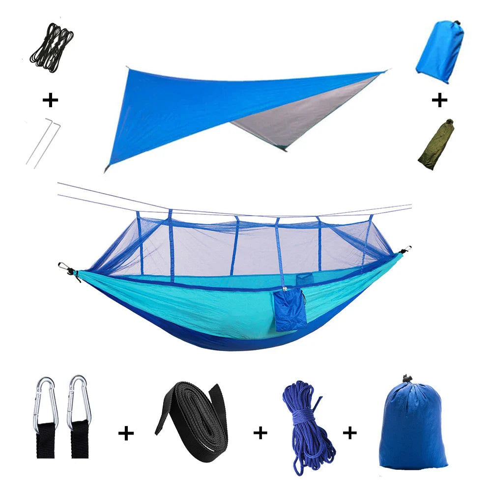 Trekviva Camping-Hängematte | Integriertes Moskitonetz & Regendach | Ultraleicht & Reißfest | 3-in-1 Outdoor Lösung