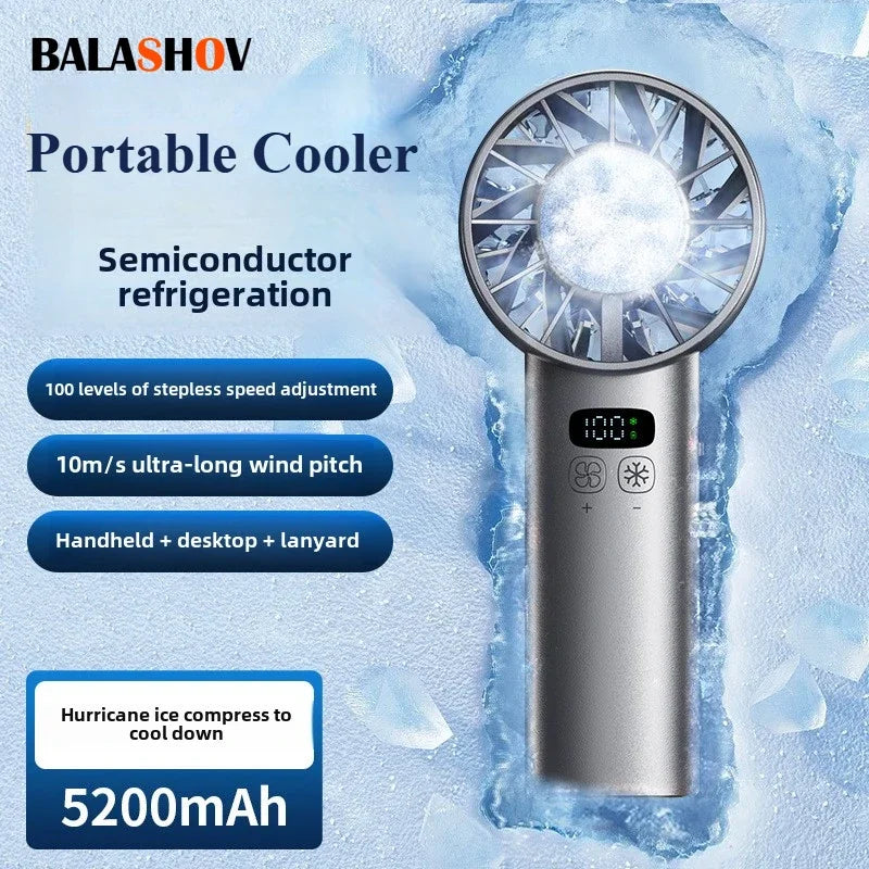 Frostonic Mini-Handventilator mit Eis-Kühlung & LED-Anzeige | USB-Aufladbar & Tragbar | Für Outdoor, Reisen & heiße Sommertage