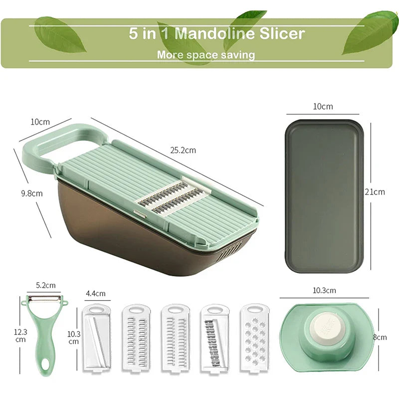 Gemüseschneider SlicePro MultiChef | 5-in-1 Küchenhobel mit Auffangbehälter | Edelstahlklingen & BPA-frei | Für Gemüse, Käse & Salat