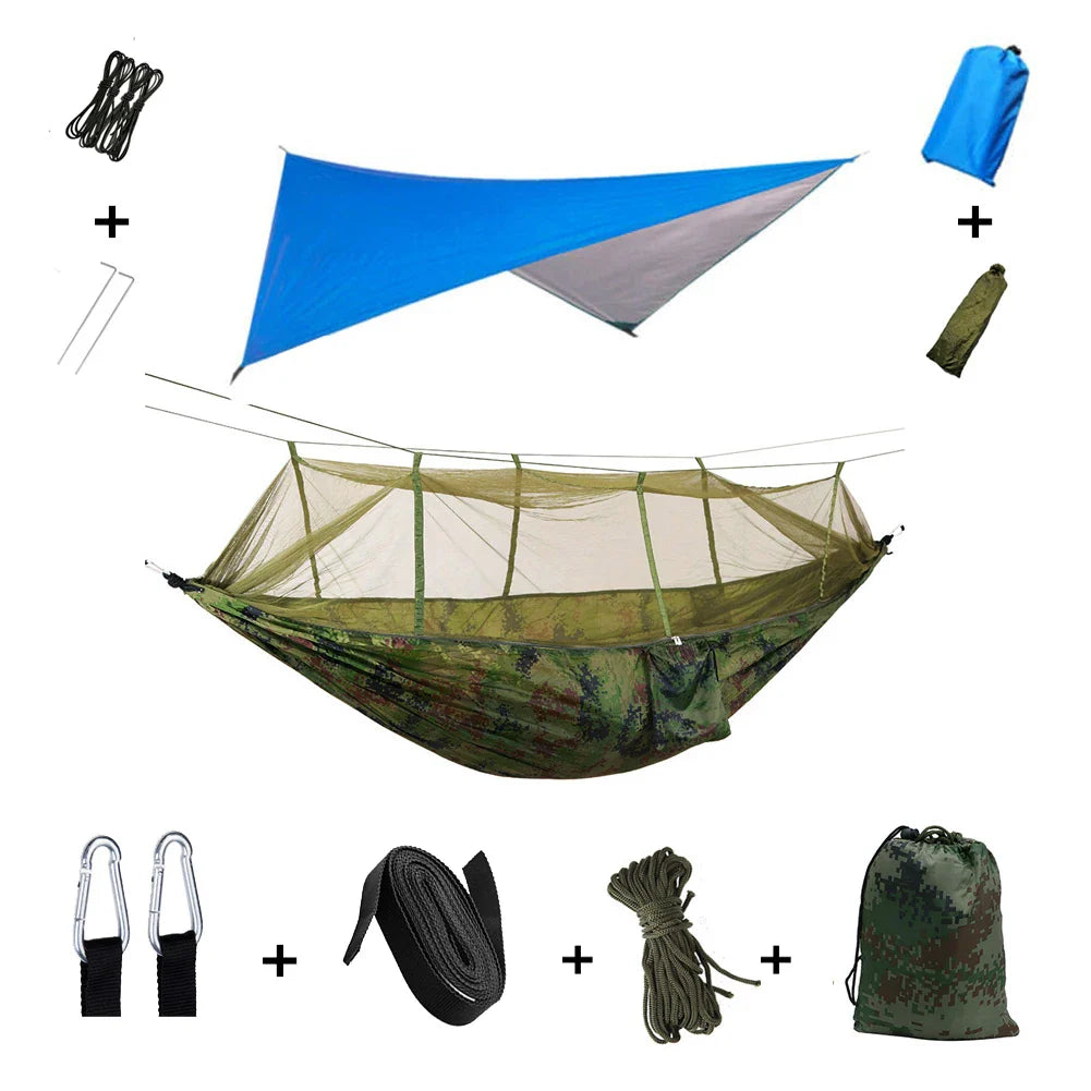 Trekviva Camping-Hängematte | Integriertes Moskitonetz & Regendach | Ultraleicht & Reißfest | 3-in-1 Outdoor Lösung