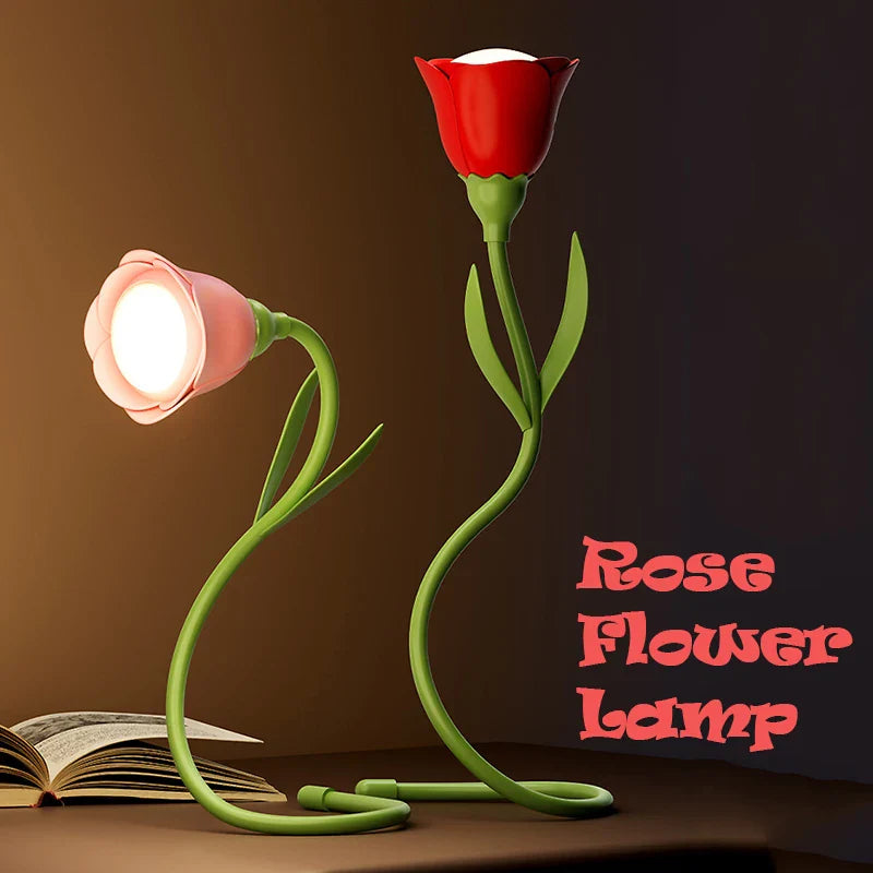 Lunafleur | Wiederaufladbare LED Rosenlampe | Dimmbar & Flexibel | 3 Lichtfarben mit Helligkeitsspeicher | Kreatives Nachtlicht & Geschenkidee für Frauen