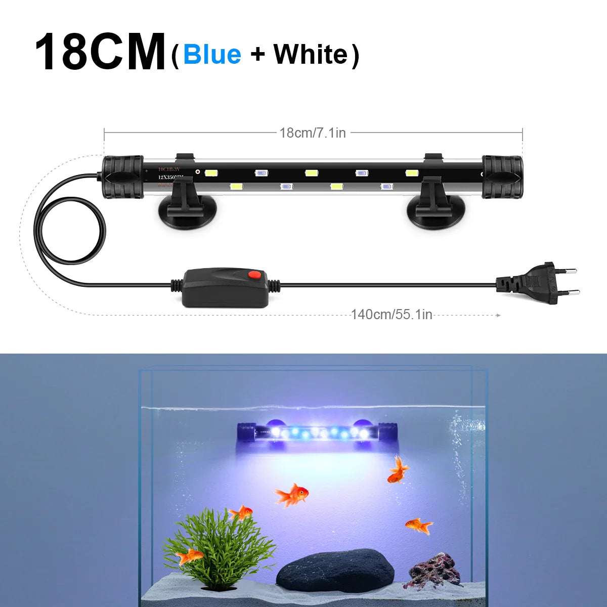Aquanova LED-Aquariumlampe | Wasserdicht & Eintauchbar | Pflanzenwachstum & Fischfarben | 18–58 cm