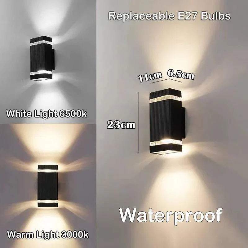 LumiBloc LED Außenwandleuchte | Up & Down Effekt | E27 Fassung | IP65 Wasserdicht | Modernes Design für Garten & Balkon