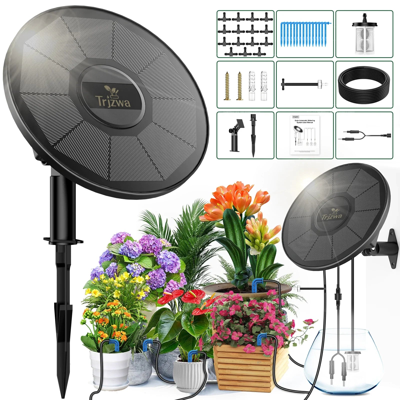 AquaSolaris Solar Bewässerungssystem Automatisch | Tropfbewässerung mit Timer & Akku | Für Balkon, Garten & Pflanzenkübel | Bis zu 15 Pflanzen